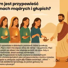 Ilustracja do przypowieści o pannach roztropnych i nierozsądnych. Mądre panny z lampami czekają, nierozsądne szukają oliwy.