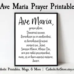 Czarno-biały wydruk z tekstem modlitwy "Ave Maria" w języku łacińskim. Idealny do dekoracji domu lub jako prezent.