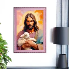 Obraz Jezusa Dobrego Pasterza, trzymającego na rękach jagnię.