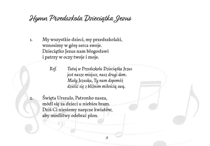 Teksty najpiękniejszych pieśni maryjnych z hymnem Przedszkola Dzieciątka Jezus.