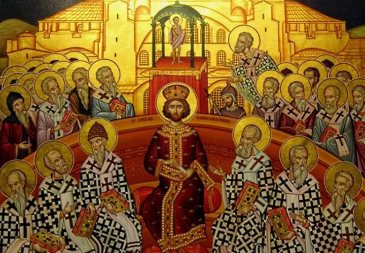 Ikona przedstawia cesarza Konstantyna i biskupów, którzy zebrali się, by uchwalić wyznanie wiary.