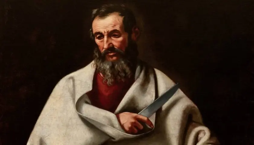 Portret mędrca z brodą, trzymającego nóż. To apostoł utożsamiany z Bartłomiejem, którego męczeństwo wiąże się z obdzarciem ze skóry.