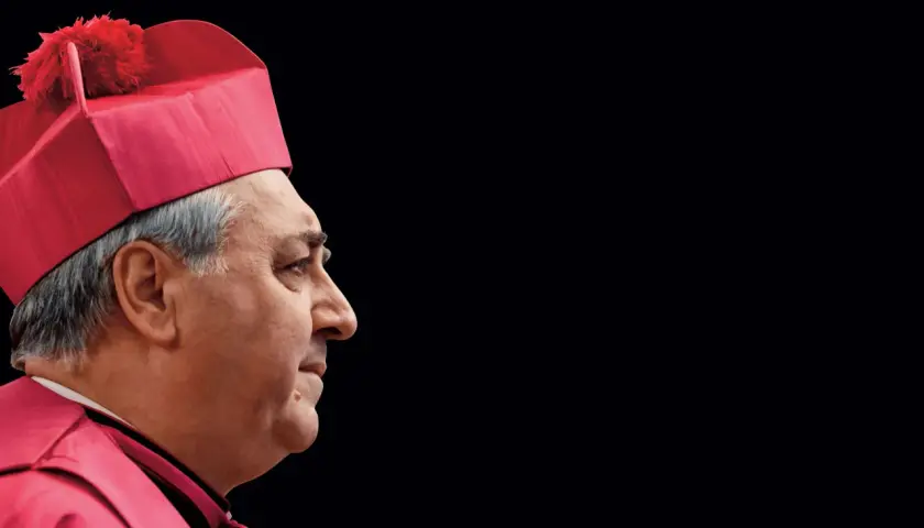 Portret mężczyzny w czerwonej birecie i szacie, przypominającej strój nuncjusza apostolskiego.