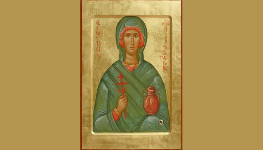 Ikona przedstawia św. Anastazję, męczenniczkę, patronkę chorych i więźniów, trzymającą krzyż i naczynie.