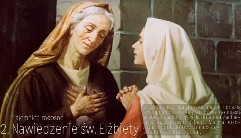 Nawiedzenie św. Elżbiety, chwalebna tajemnica różańca. Maryja odwiedza krewną.
