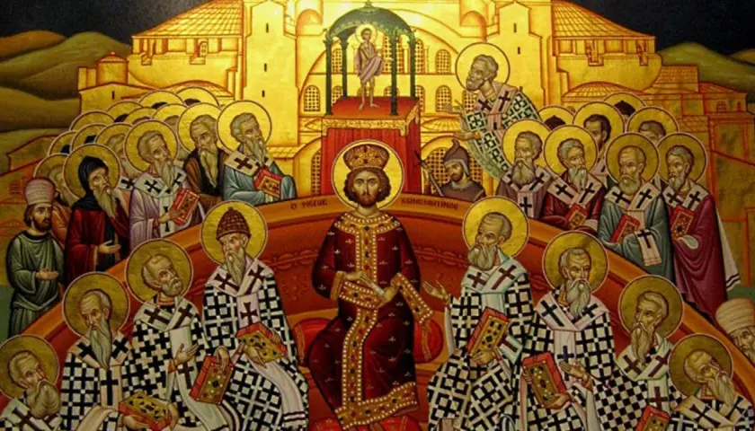 Ikona przedstawia cesarza Konstantyna i biskupów, którzy zebrali się, by uchwalić wyznanie wiary.