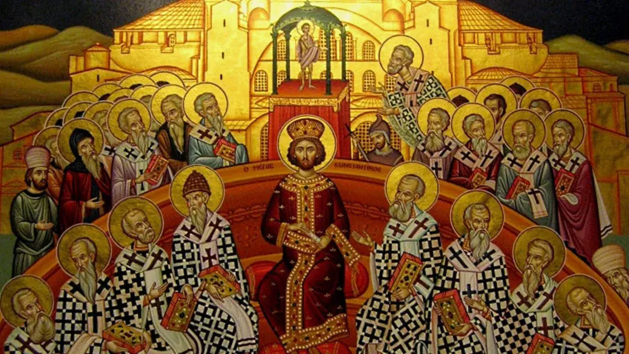 Ikona przedstawia cesarza Konstantyna i biskupów, którzy zebrali się, by uchwalić wyznanie wiary.