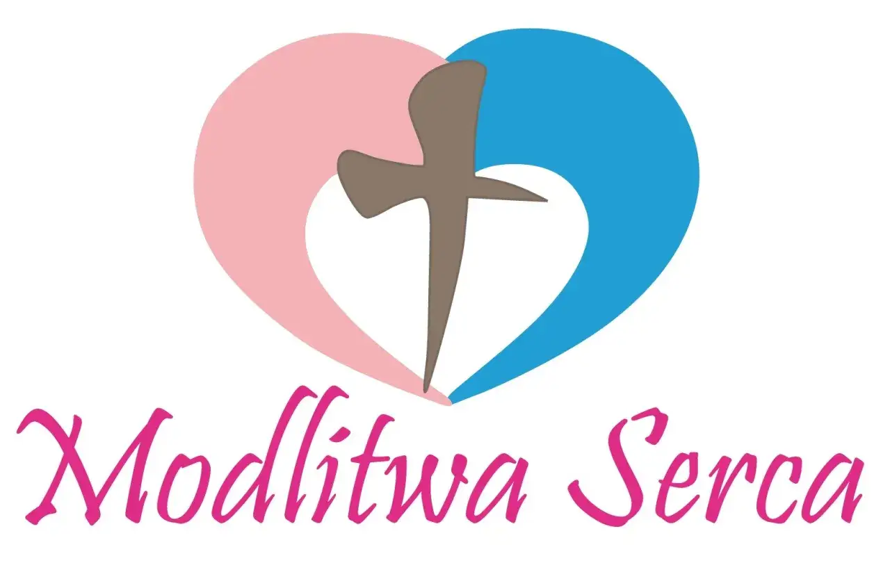 Symbol serca podzielony na różowy i niebieski, z brązowym krzyżem w środku. Pod spodem napis 